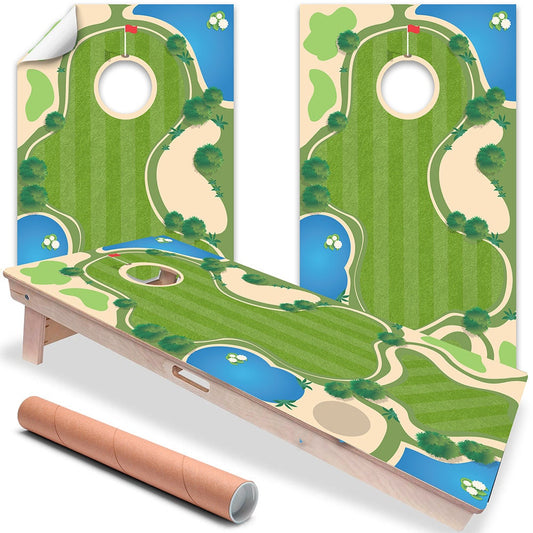 Cornhole Board Wraps and Decals for Boards Set of 2 Skins Professional Vinyl Covers Sticker - Golf Course Art Decal