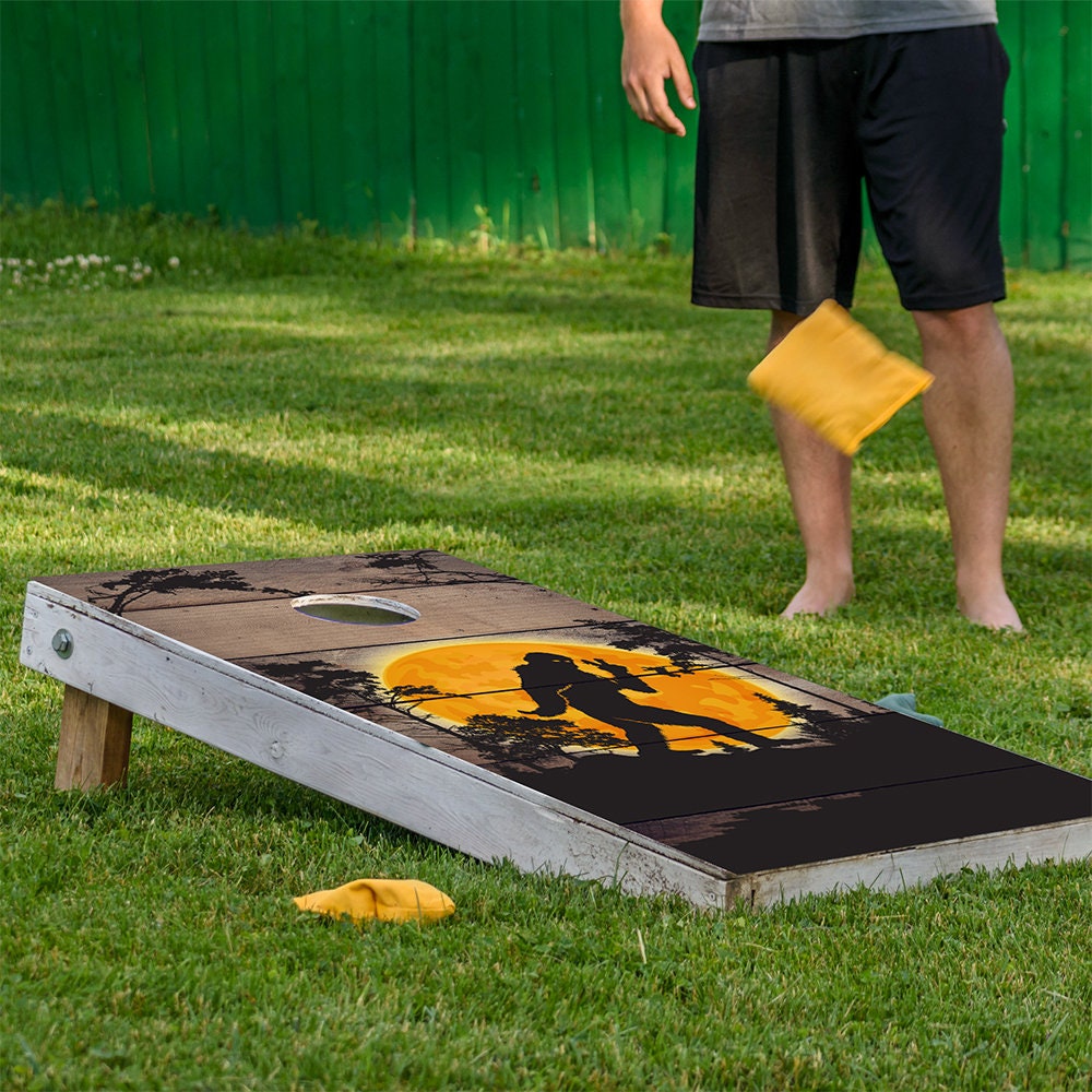 Cornhole Board Wraps and Decals for Boards Set of 2 Skins Professional Vinyl Covers Sticker - Big Foot in the Woods Tailgating Decal