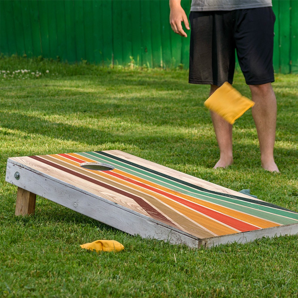 Cornhole Board Wraps and Decals for Boards Set of 2 Skins Professional Vinyl Covers Sticker - Carnival Slide Colorful Cabin Lakehouse Decal