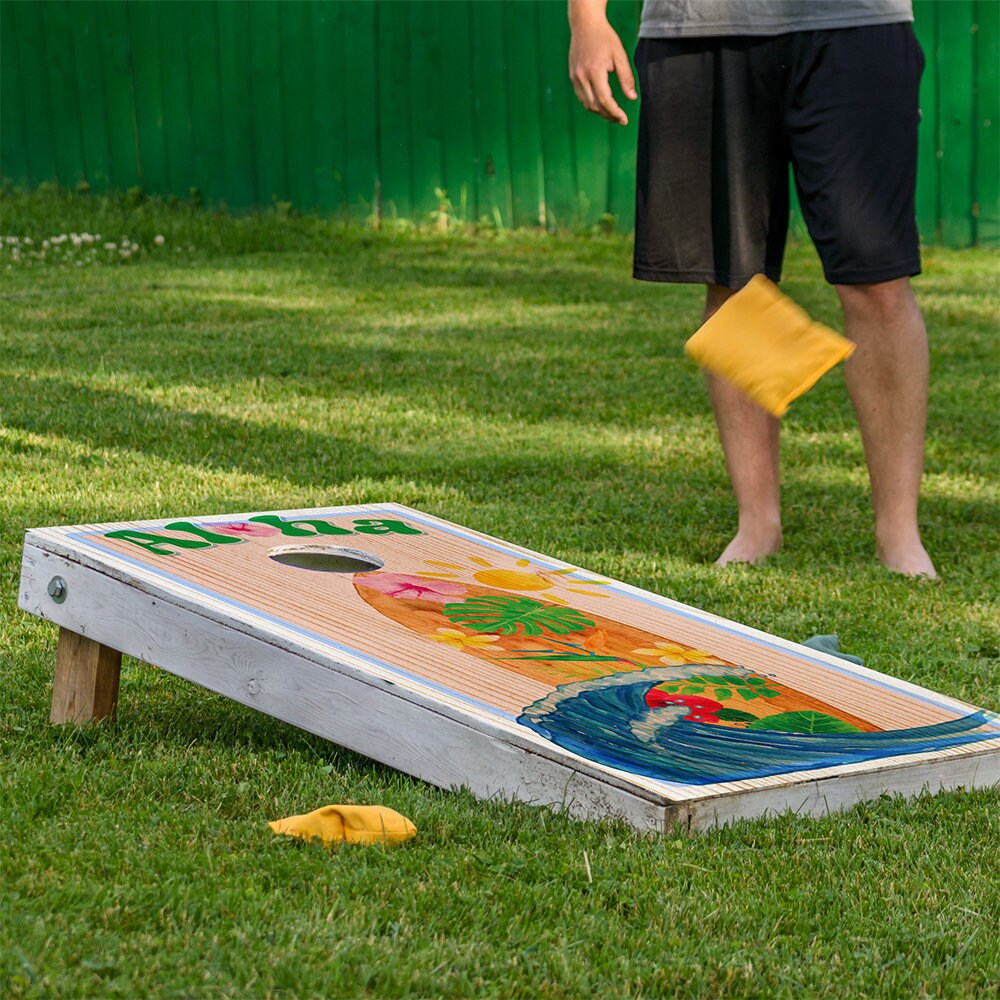 Cornhole Board Wraps and Decals for Boards Set of 2 Skins Professional Vinyl Covers Sticker - Aloha Surf Beach Summer Vibes Hawaiian Decal