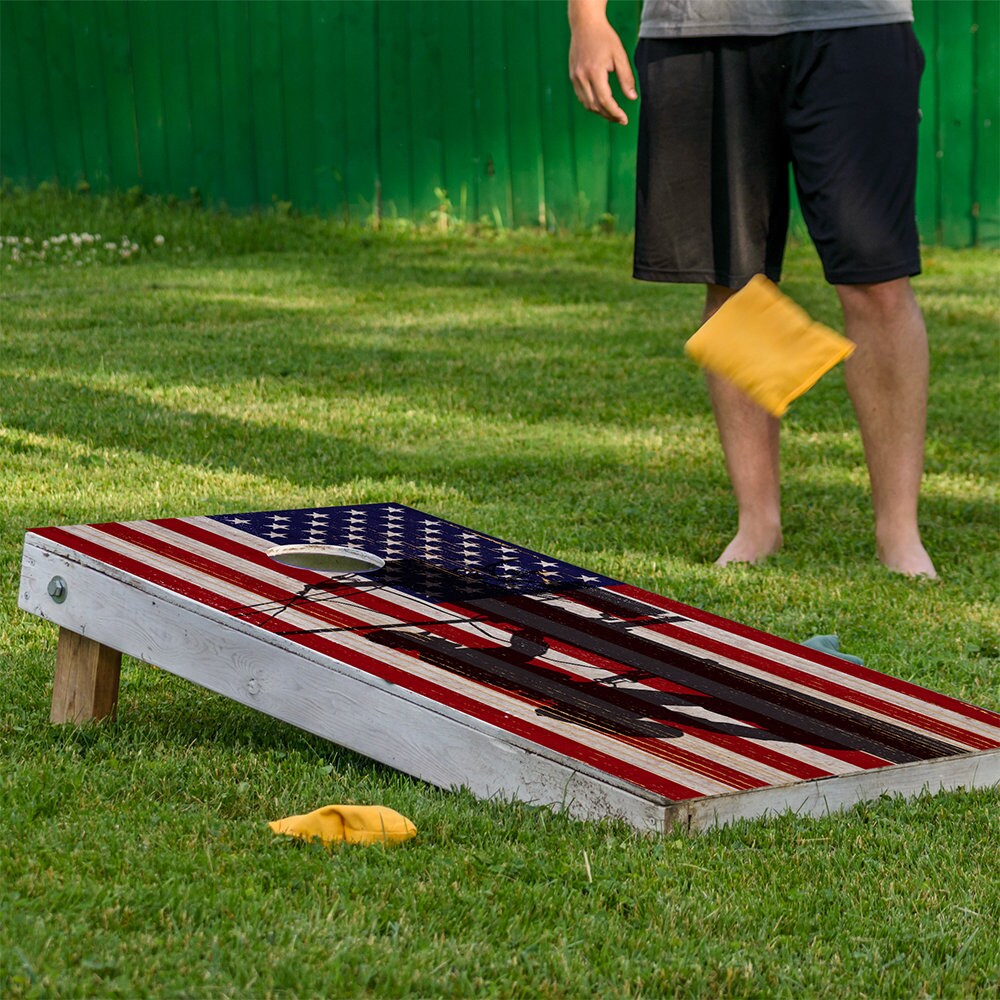 Set of 2 Corn Hole Decal, American Flag Electric Lineman Board Wrap, Professional Vinyl Cover Sticker, More Designs to Choose From This Shop