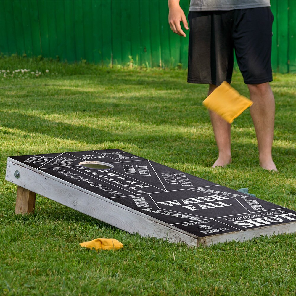 Cornhole Board Wraps and Decals for Boards Set of 2 Skins Professional Covers Sticker-Game On Chalkboard Drinking Game Friends Reunion Decal