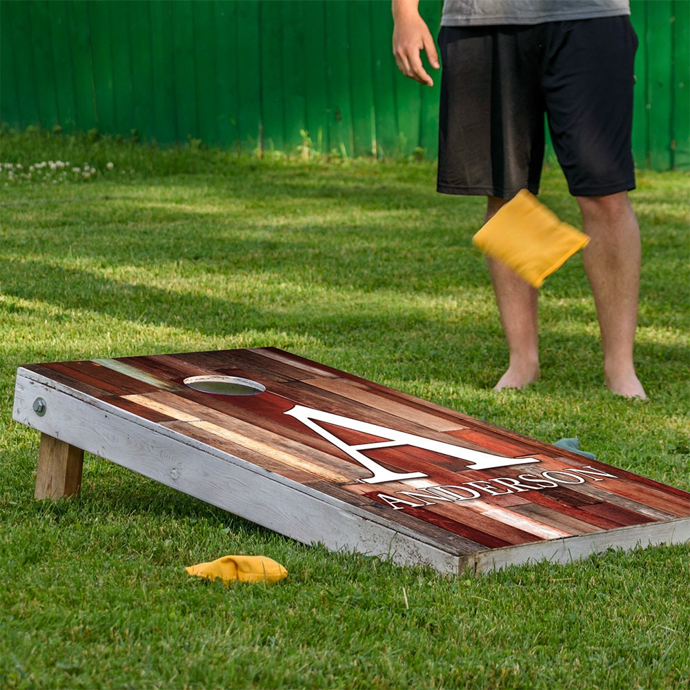 Personalized Cornhole Board Wraps and Decals for Boards Set of 2 Skins Professional Vinyl Covers Sticker - Giant Initial Wood Panels Decal