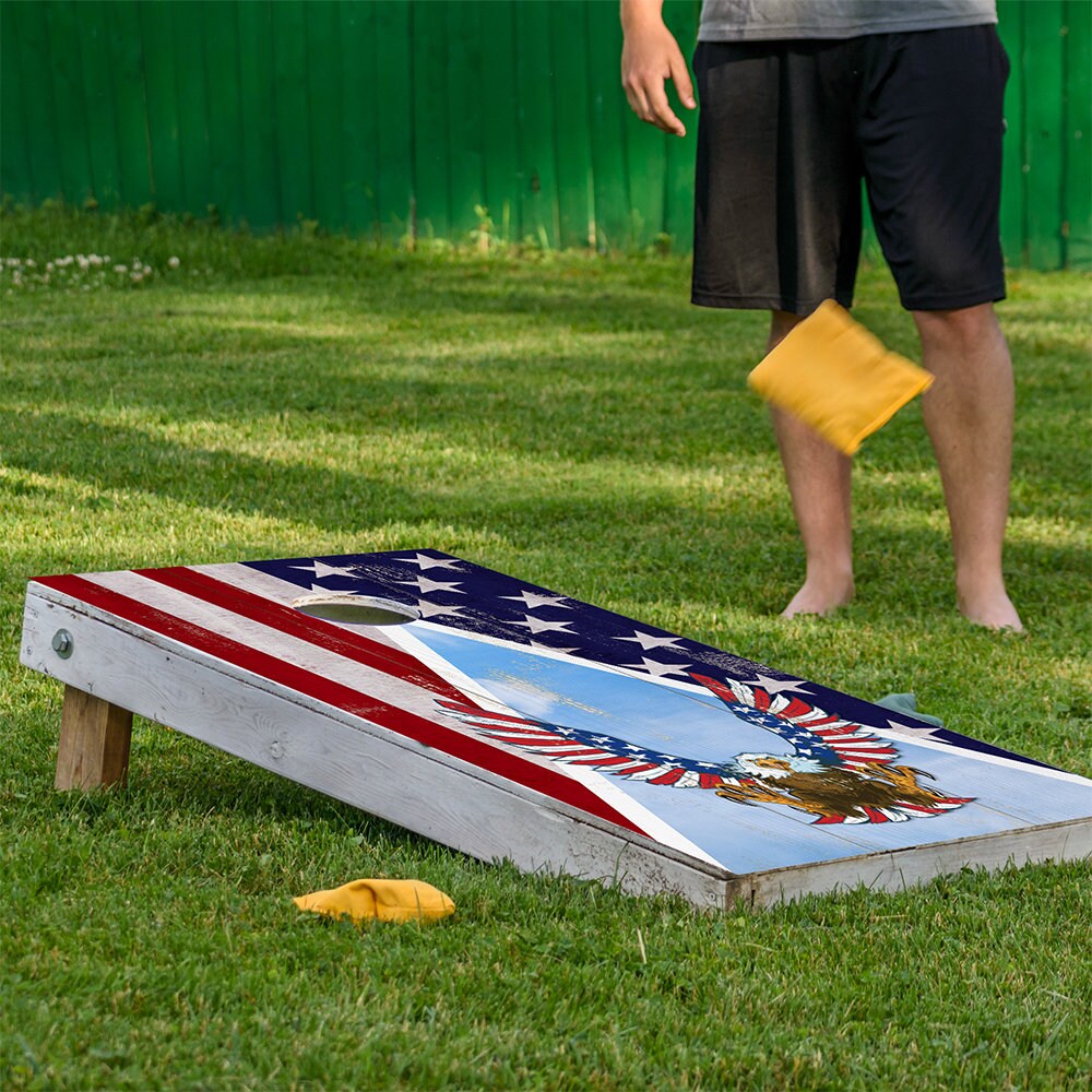 Cornhole Board Wraps and Decals for Boards Set of 2 Skins Professional Vinyl Covers Sticker - USA American Eagle Flag Art Decal