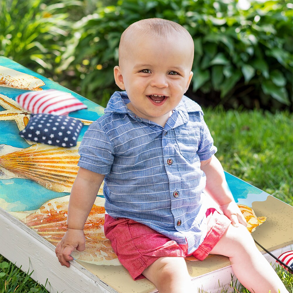 Cornhole Board Wraps and Decals for Boards Set of 2 Skins Professional Vinyl Covers Sticker - Starfish on Beach Art Decal