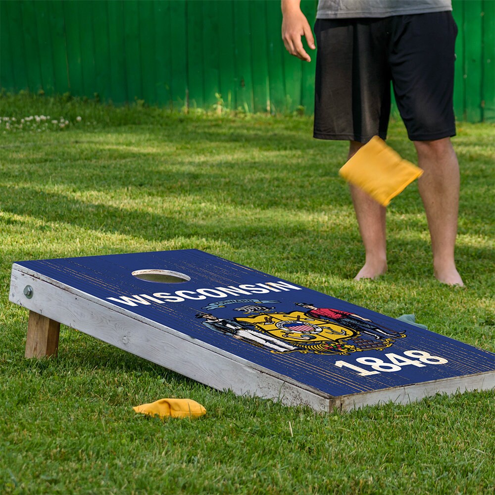 Cornhole Board Wraps and Decals for Boards Set of 2 Skins Professional Vinyl Covers Sticker - Wisconsin State Football Tailgating Decal