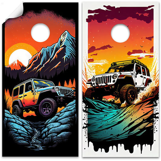 Set of 2 Corn Hole Decal Jeep Adventure Outdoor Camping Cornhole Wrap,Professional Vinyl Cover Sticker,More Designs to Choose From This Shop