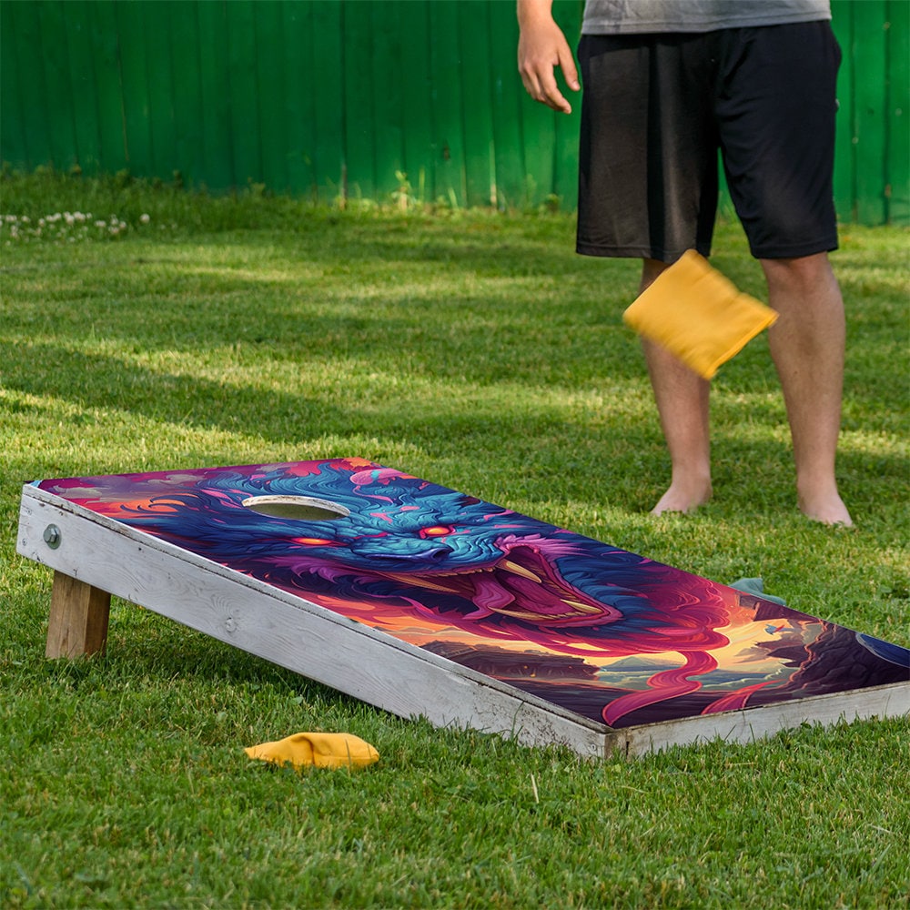 Cornhole Board Wraps and Decals for Boards Set of 2 Skins Professional Vinyl Covers Sticker - Fantasy Mythical Anime Beasts Art Decal