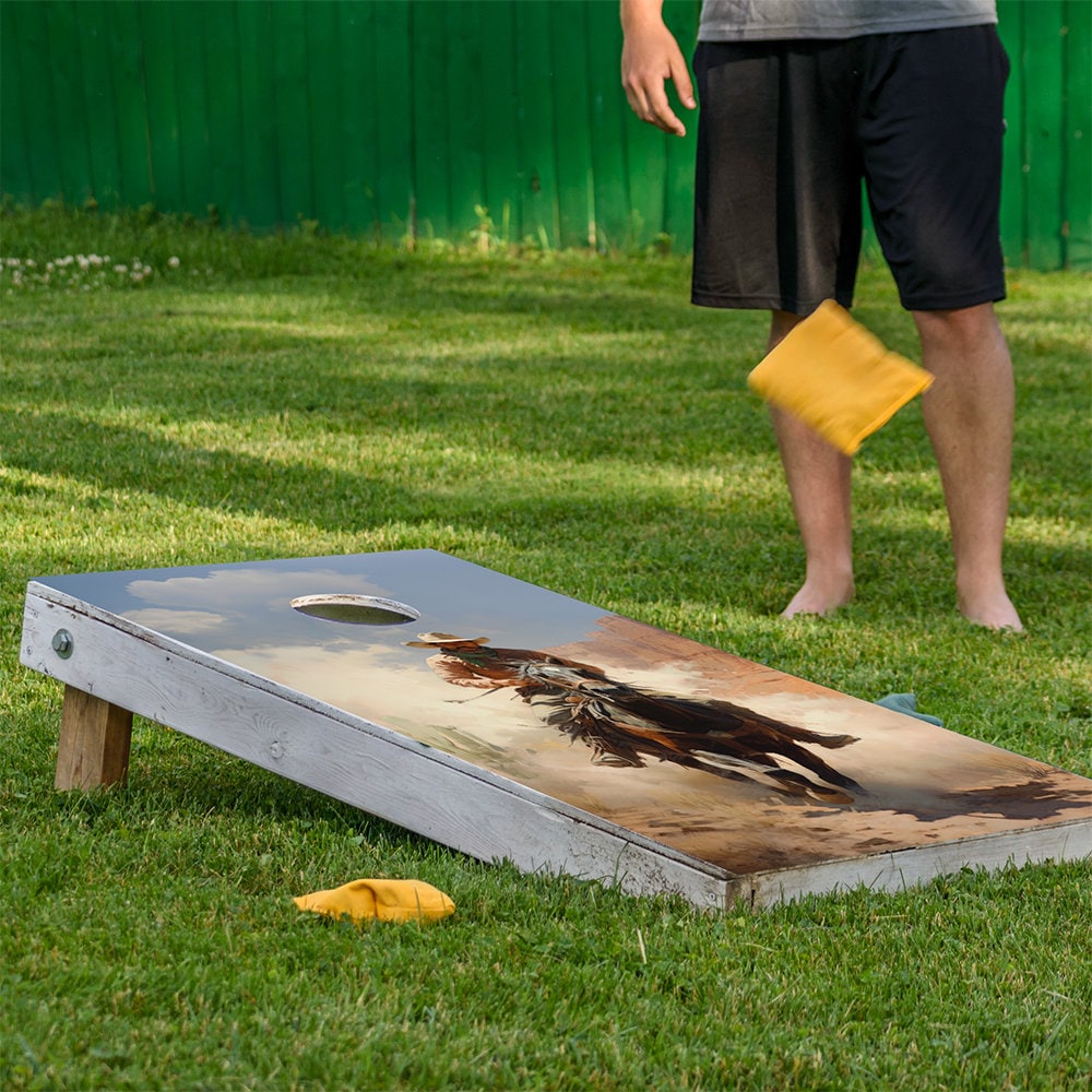 Cornhole Board Wraps and Decals for Boards Set of 2 Skins Professional Vinyl Covers Sticker - Old West Cowboys Ranch Sticker Art Decal