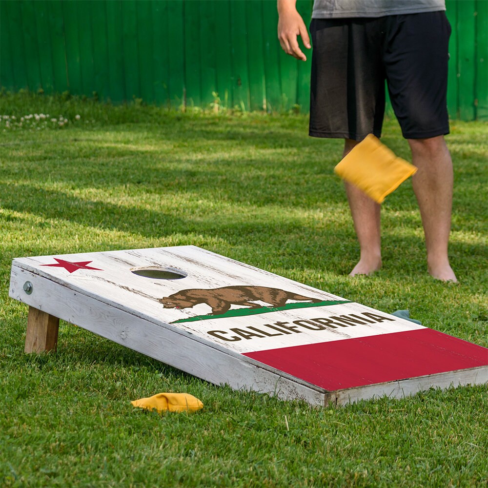 Cornhole Board Wraps and Decals for Boards Set of 2 Skins Professional Vinyl Covers Sticker -California State Flag Football Tailgating Decal