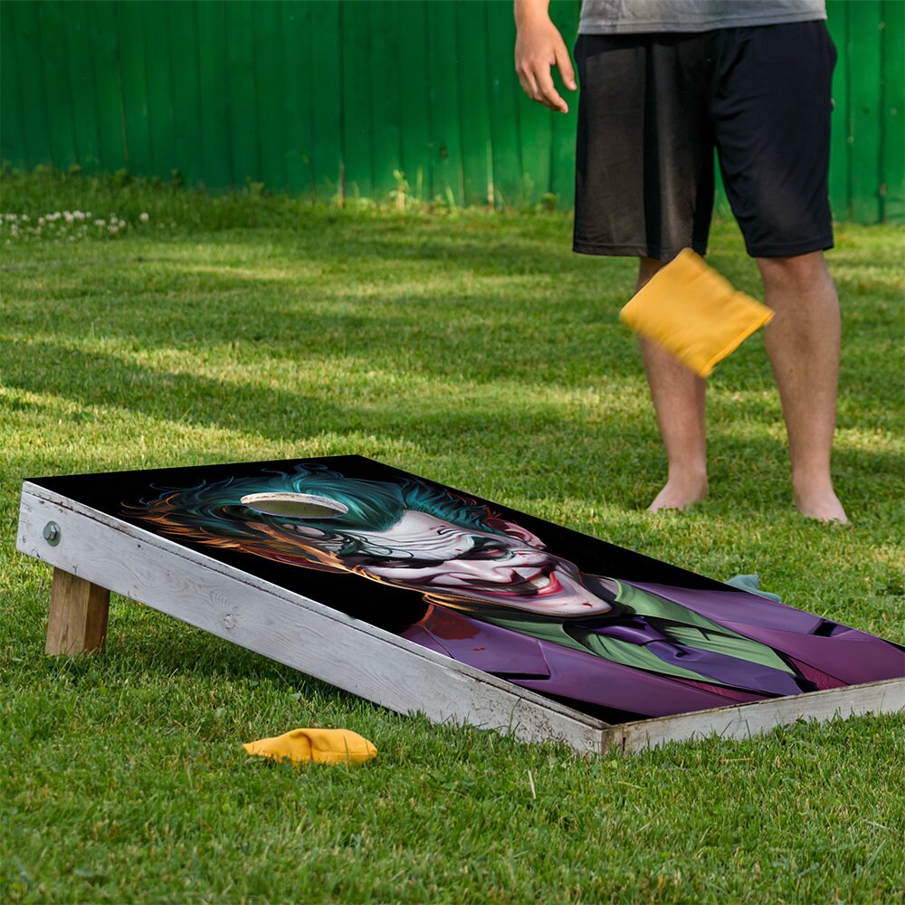 Cornhole Board Wraps and Decals for Boards Set of 2 Skins Professional Vinyl Covers Sticker - Cool Evil Clown Cartoon Halloween Art Decal