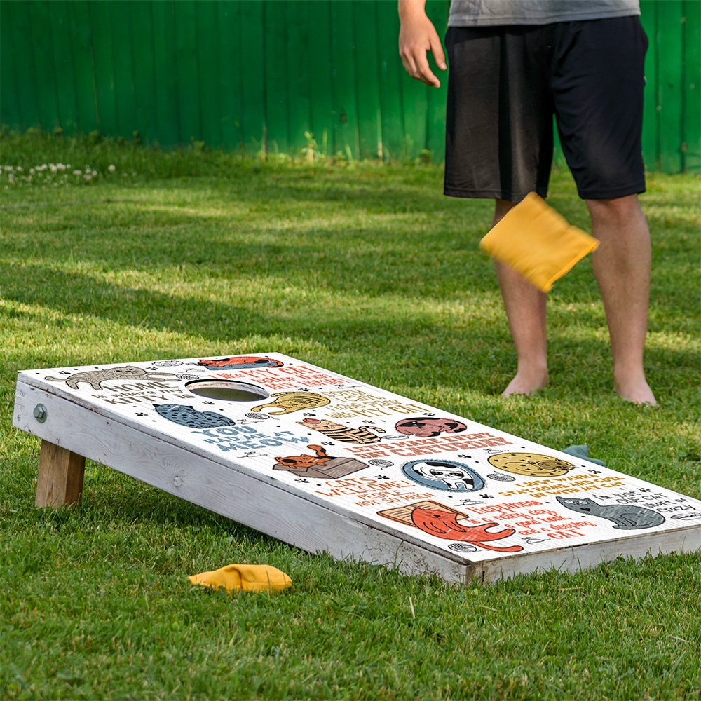 Cornhole Board Wraps and Decals for Boards Set of 2 Skins Professional Vinyl Covers Sticker-Goofy Cats Drawings Perfect Cat Lovers Art Decal