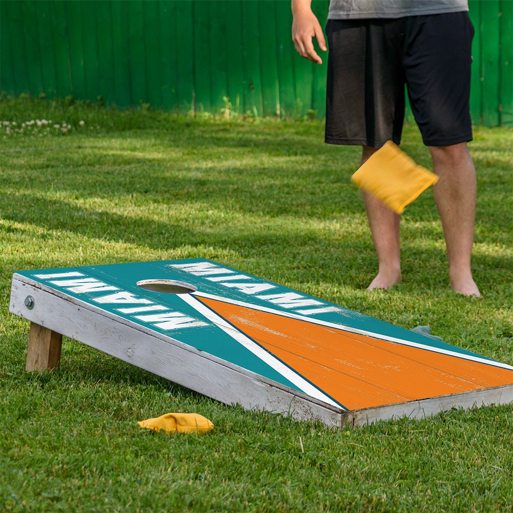 Cornhole Board Wraps and Decals for Boards Set of 2 Skins Professional Vinyl Covers Sticker - Miami Dolphins Football Tailgating Decal
