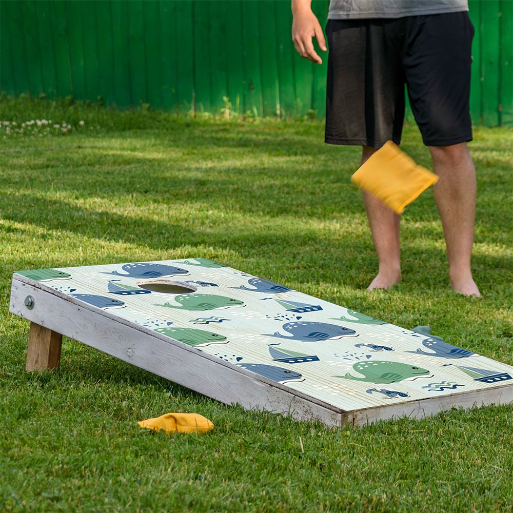 Cornhole Board Wrap and Decal for Boards Set of 2 Skins Professional Vinyl Cover Sticker Sea Turtles and Whales Wooden Wallpaper Style Decal