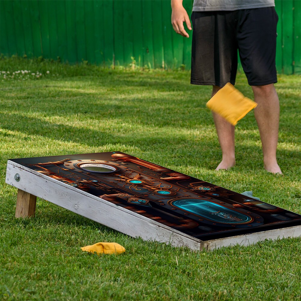 Cornhole Board Wrap and Decal for Boards Set of 2 Skins Professional Vinyl Cover Sticker Steampunk Clock and Gears Decal