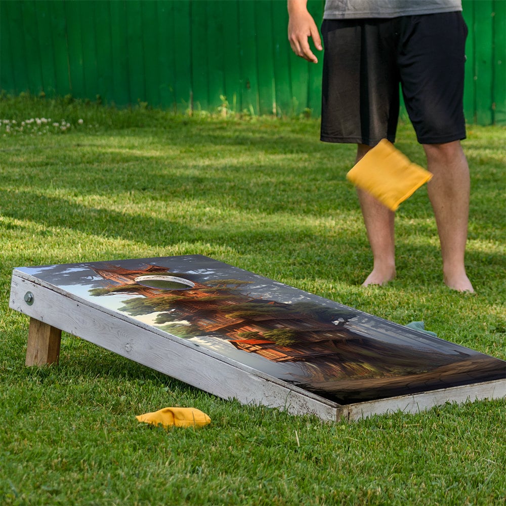 Cornhole Board Wraps and Decals for Boards Set of 2 Skins Professional Vinyl Sticker - Home in the Trees House Decal