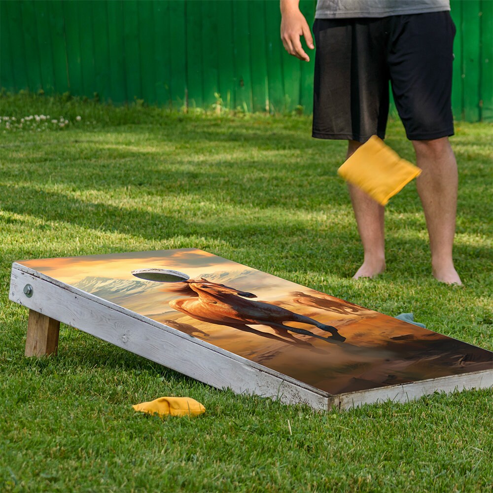 Cornhole Board Wraps and Decals for Boards Set of 2 Skins Professional Vinyl Sticker - Horses Farm House House Decal