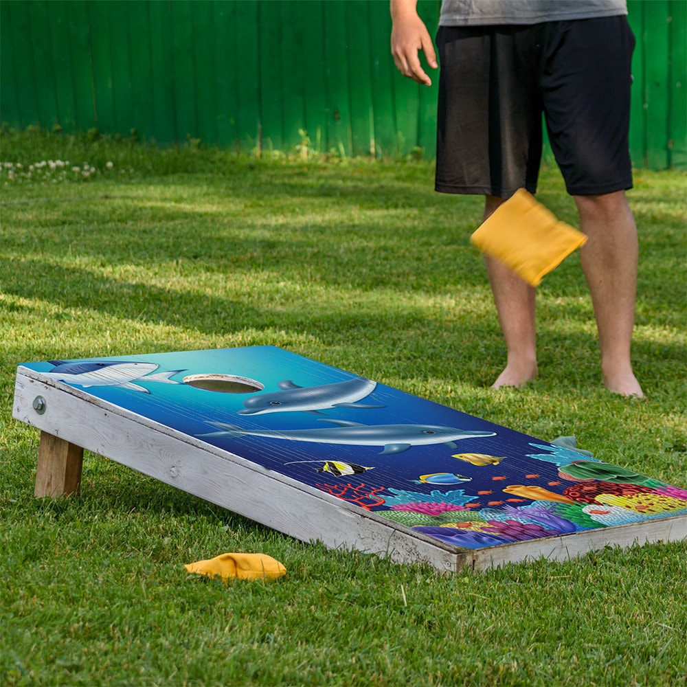 Cornhole Board Wrap and Decal for Boards Set of 2 Skins Professional Vinyl Cover Sticker Tropical Ocean Floor Beach House Decal