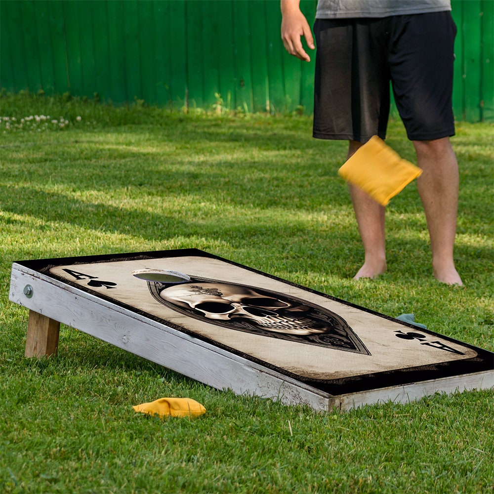 Cornhole Board Wraps and Decals for Boards Set of 2 Skins Professional Vinyl Covers Sticker - Ace of Skulls Day of The Dead Halloween Decal