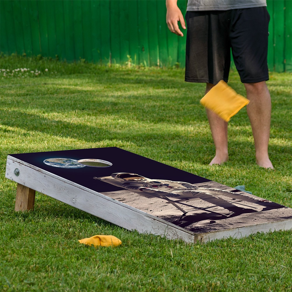 Cornhole Board Wraps and Decals for Boards Set of 2 Skins Professional Vinyl Covers Sticker - Lunar Lounger Fun Quirky Designs Decal