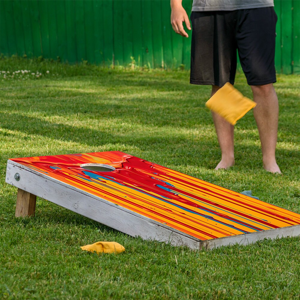 Cornhole Board Wraps and Decals for Boards Set of 2 Skins Professional Vinyl Covers Sticker - Warm Vibrant Dripping Paint Art Decal