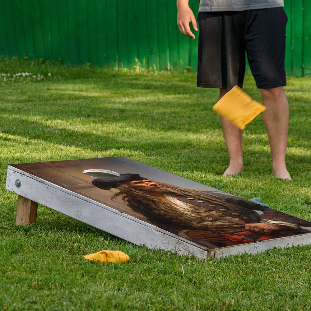 Cornhole Board Wraps and Decals for Boards Set of 2 Skins Professional Vinyl Covers Sticker - Vintage Pirates Painting Art Decal