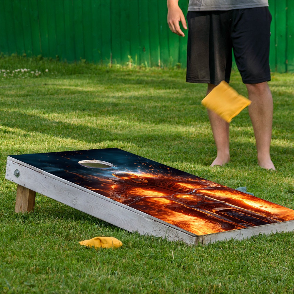 Cornhole Board Wraps and Decals for Boards Set of 2 Skins Professional Vinyl Covers Sticker -Skeletons from Hell Gothic Art Tailgating Decal