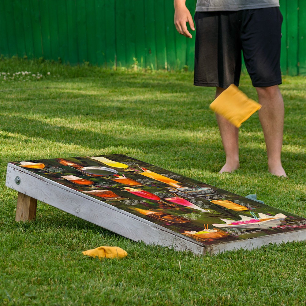 Cornhole Board Wraps and Decals for Boards Set of 2 Skins Professional Vinyl Covers Sticker - Tiki Drink Menus Beach House Bar Art Decal