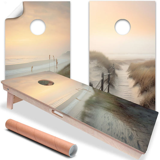 Cornhole Board Wraps and Decals for Boards Set of 2 Skins Professional Vinyl Covers Sticker - Beach Sand Dunes Beach House Decal