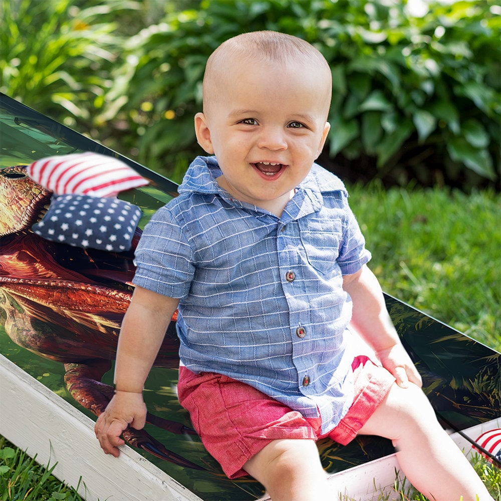 Cornhole Board Wraps and Decals for Boards Set of 2 Skins Professional Vinyl Covers Sticker - T-Rex and Triceratops Dinosaur Art Decal