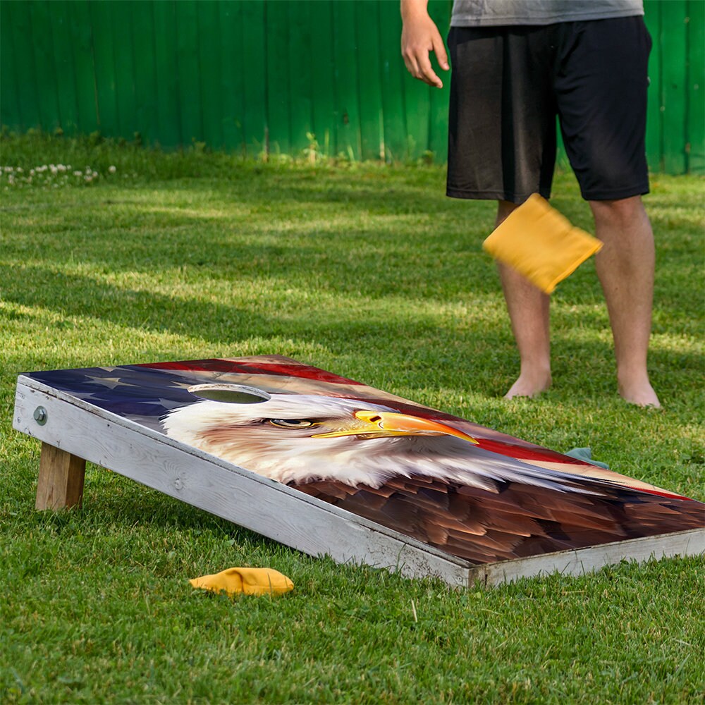 Cornhole Board Wraps and Decals for Boards Set of 2 Skins Professional Vinyl Sticker - USA American Eagle and Fireworks Decal