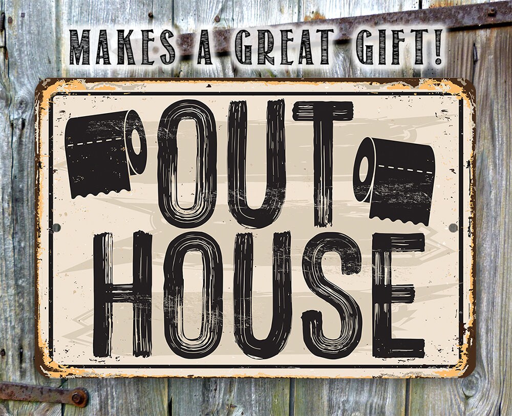 Bathroom Signs Out house Classic Signage, Toilet and Restroom Decorations, Farmhouse Wash Room Decor Great Housewarming Gift, Indoor Outdoor