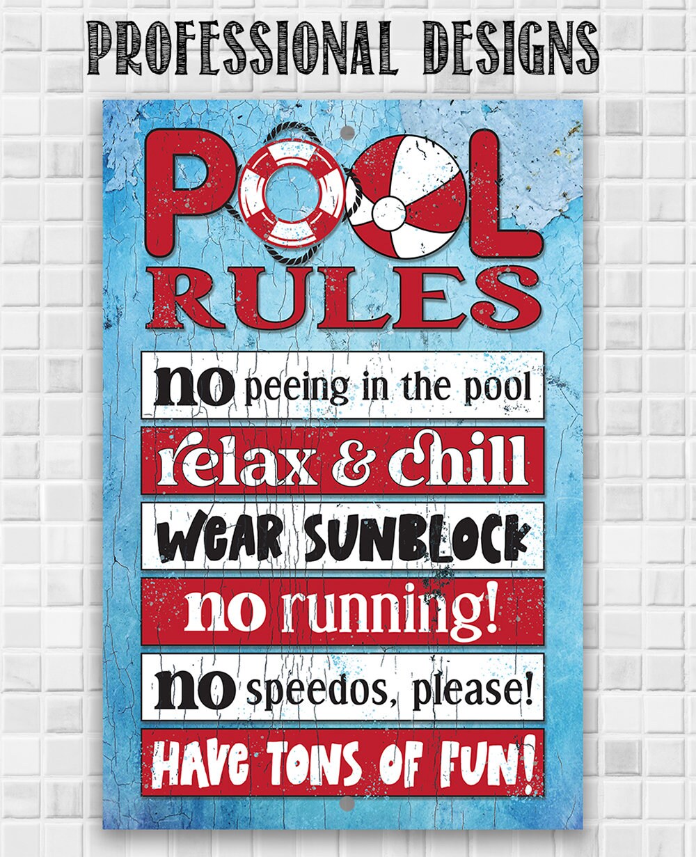 Swimming Pool Themed Sign - Metal Pool Rules Signs for Outside Funny Pool Decor - Wall Art Swimming Pool Decorations Outdoor - Pool Signs