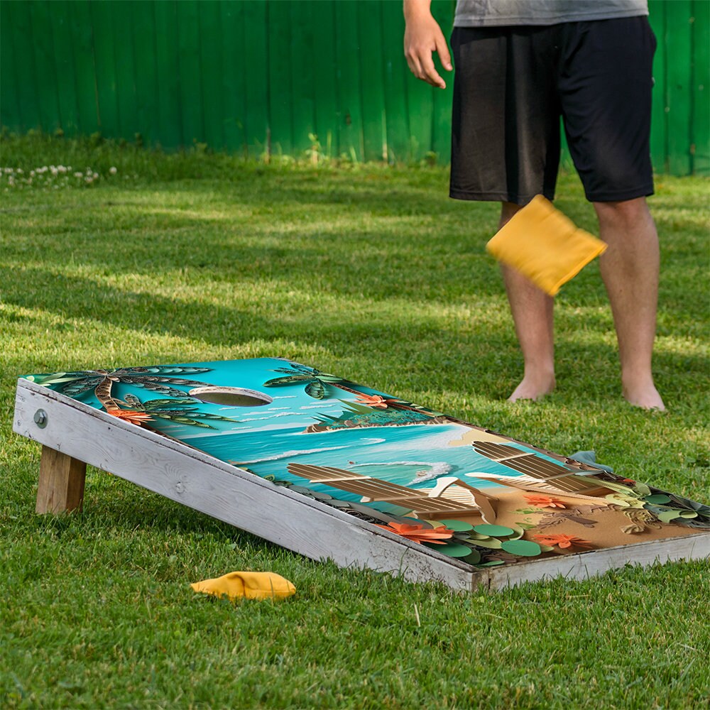 Cornhole Board Wraps and Decals for Boards Set of 2 Skins Professional Vinyl Covers Sticker - Beach Dreams Beach House Decal