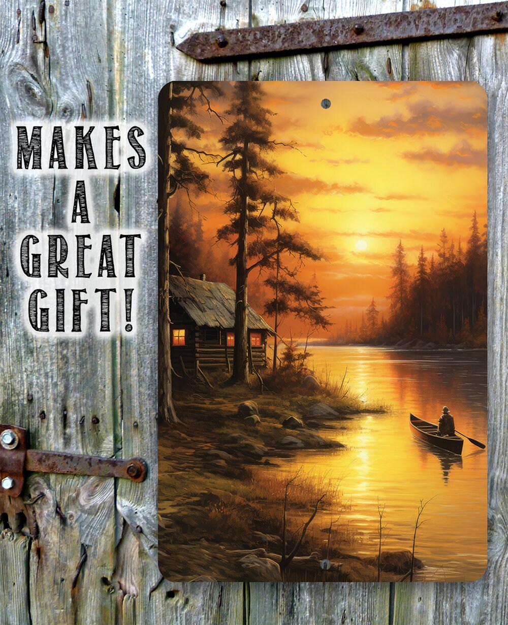 Cabin on the Lake Painting Art - Metal Sign - 8" x 12" or 12" x 18" Aluminum Tin Awesome Metal Poster