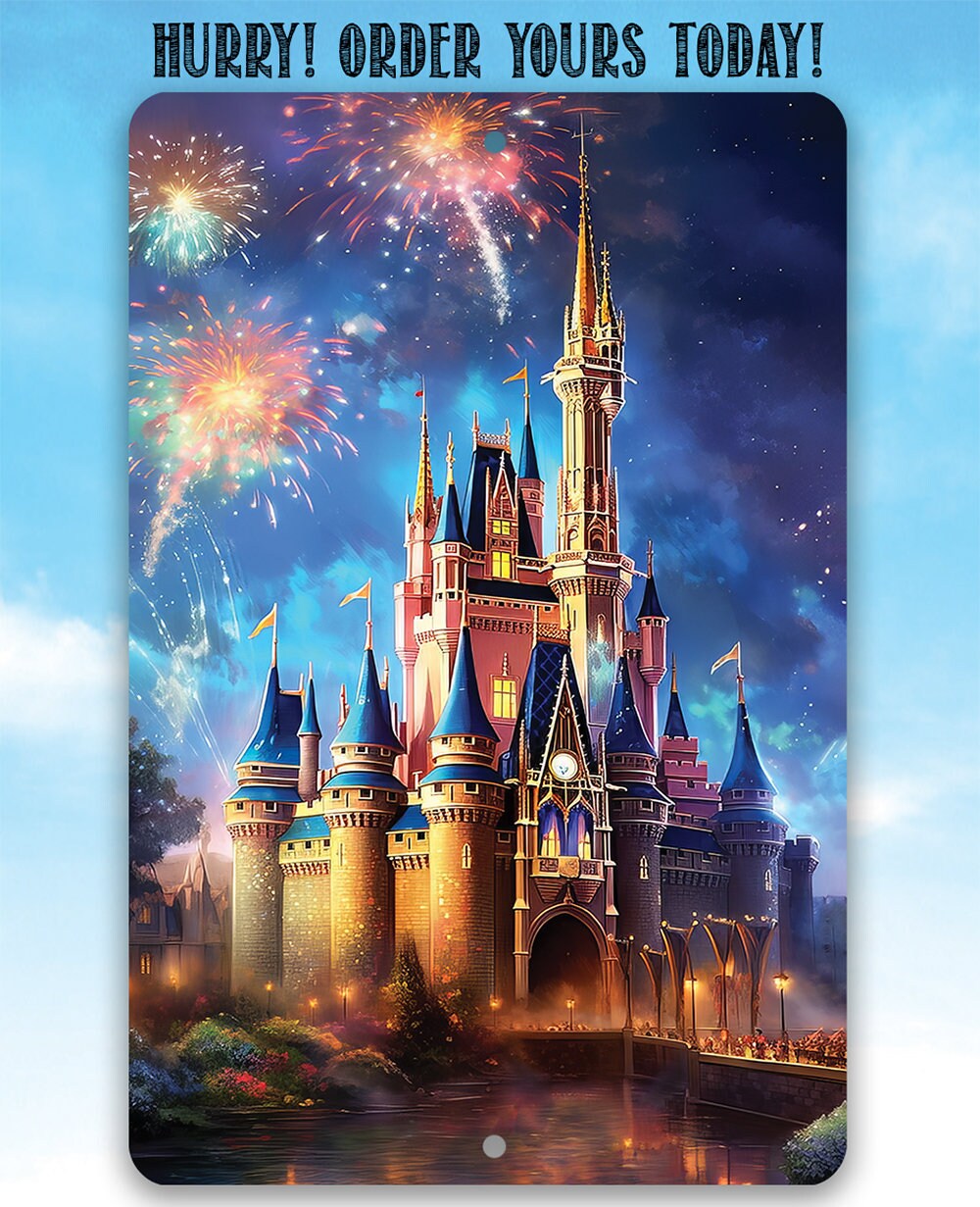 Tin - Disney Magic Castle - Metal Sign - 8"x12"/12"x18"- indoor/outdoor - Theme Park, Home, Playroom, Nursery, Kids Room Display, and Gift
