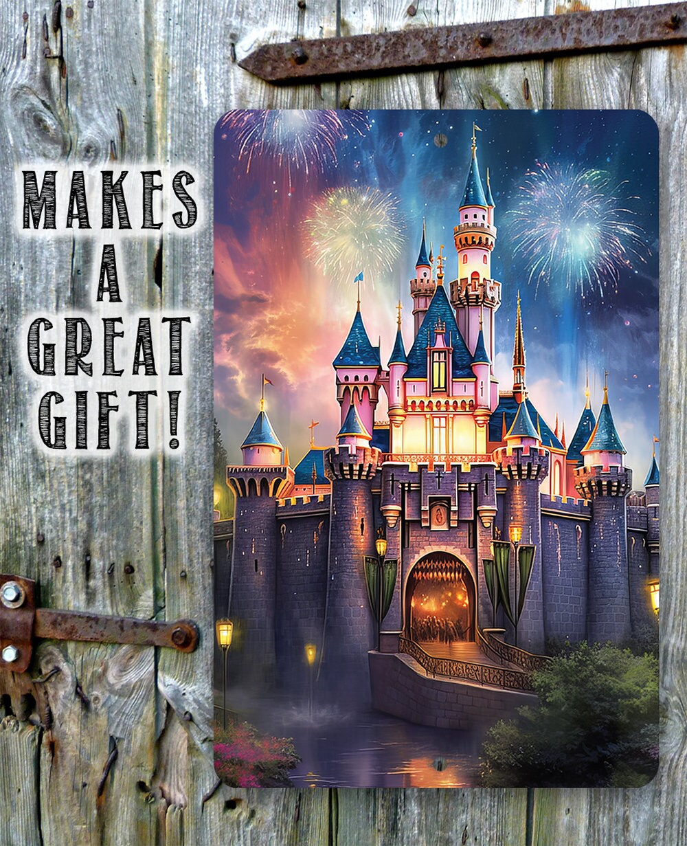 Tin - Disney Magic Castle - Metal Sign - 8"x12"/12"x18"- indoor/outdoor - Theme Park, Home, Playroom, Nursery, Kids Room Display, and Gift