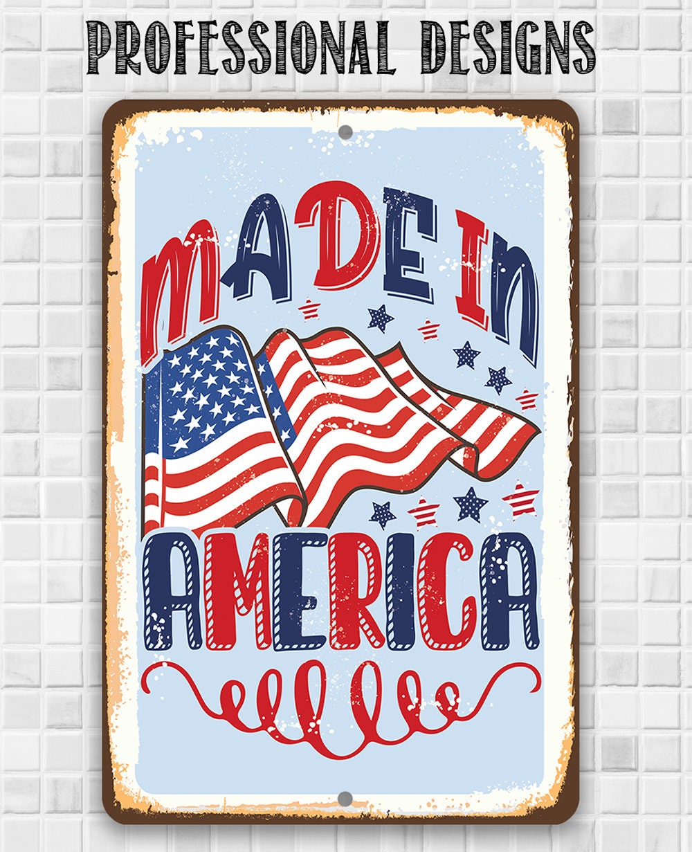 Made in America - Flag - 8" x 12" or 12" x 18" Aluminum Tin Awesome Metal Poster Lone Star Art