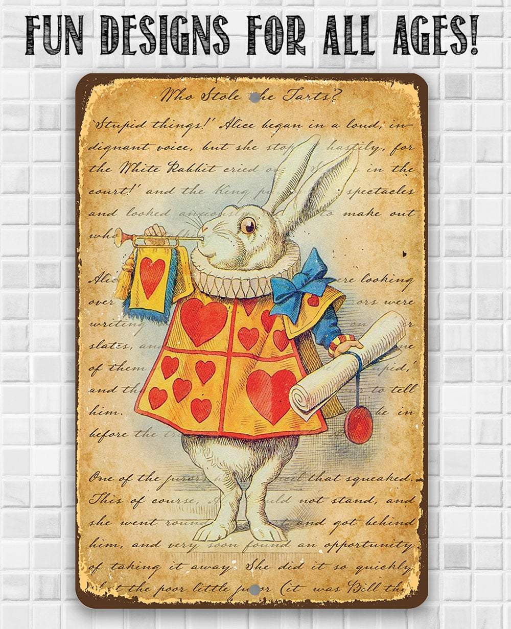 Alice in Wonderland - White Rabbit Dressed As Herald - Metal Sign | Lone Star Art.