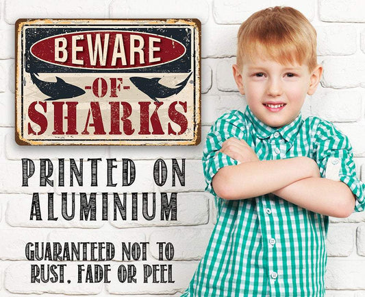 Beware of Sharks - Metal Sign | Lone Star Art.