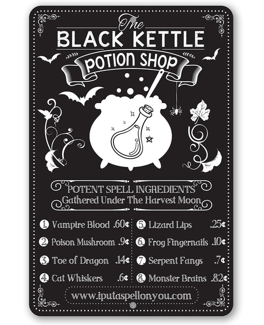Black Kettle Potion Shop - Metal Sign | Lone Star Art.