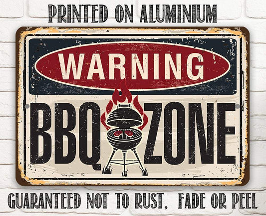 Warning BBQ Zone - Metal Sign | Lone Star Art.