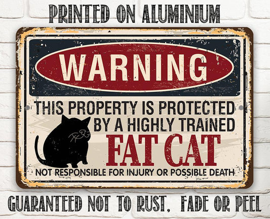 Warning Property Protected By A Fat Cat - Metal Sign | Lone Star Art.