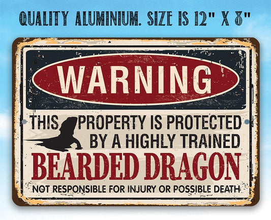 Warning Property Protected By Bearded Dragon - Metal Sign | Lone Star Art.