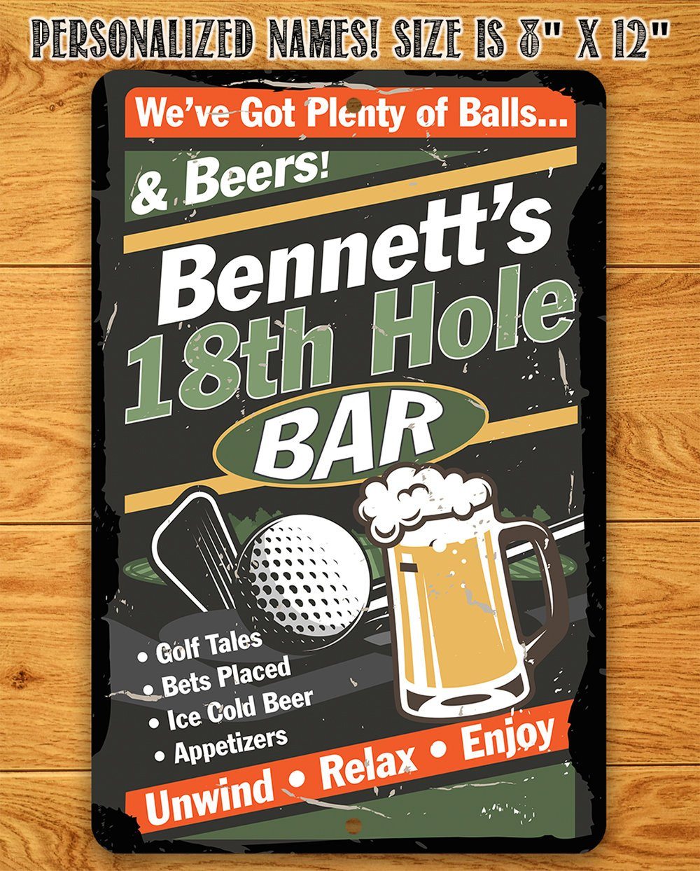 Personalized - 18th Hole Golf Bar - Metal Sign | Lone Star Art.