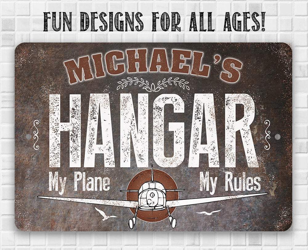 Personalized - Airplane Hangar - Metal Sign | Lone Star Art.