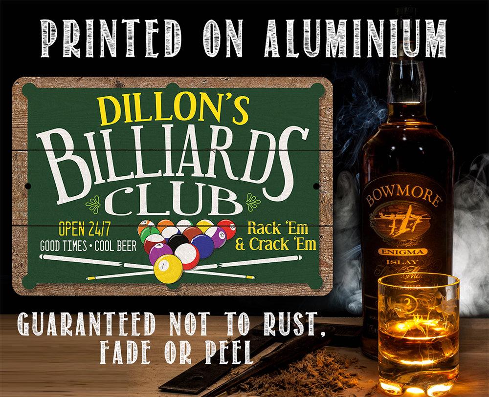 Personalized - Billiard Club - Metal Sign | Lone Star Art.