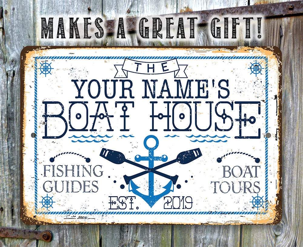 Personalized - Boat House - Metal Sign | Lone Star Art.