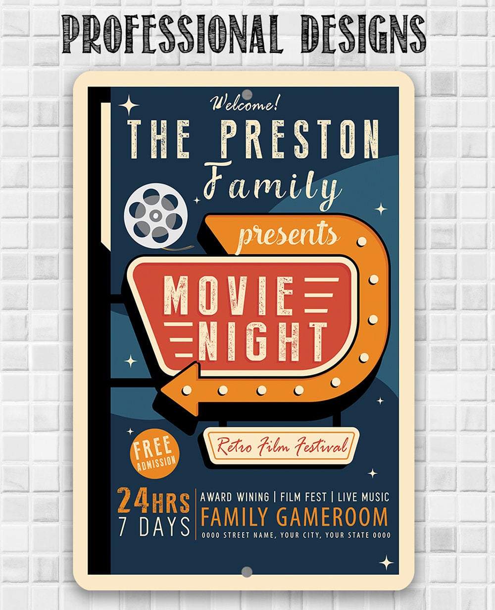 Personalized - Family Movie Night - Metal Sign | Lone Star Art.