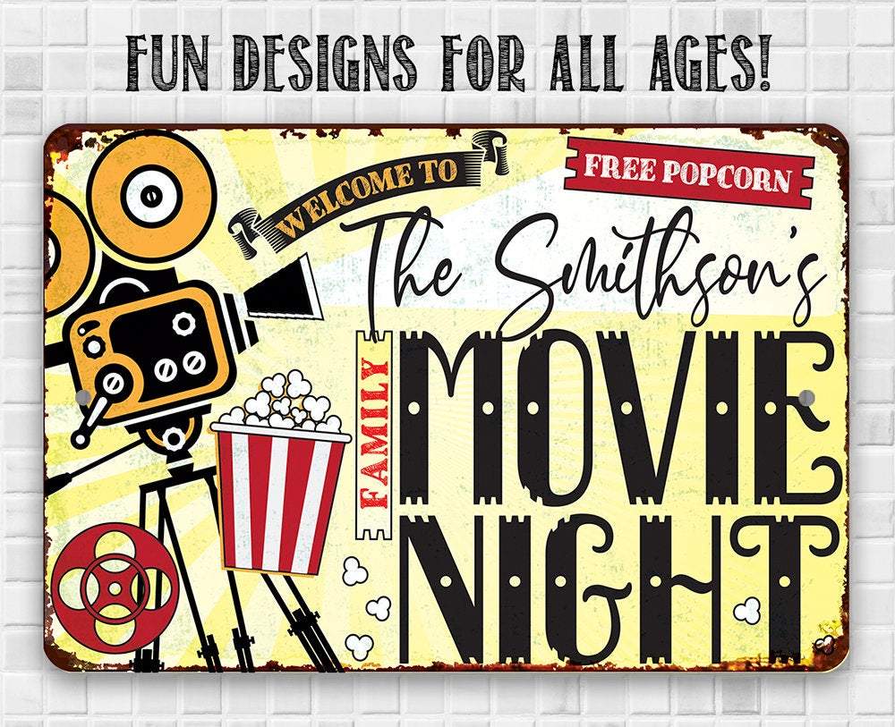 Personalized - Family Movie Night - Metal Sign | Lone Star Art.